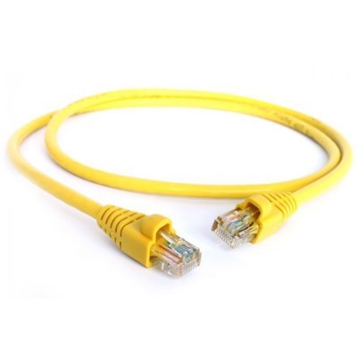 Коммутационный шнур NIKOMAX U/UTP 4 пары, Кат.5е (Класс D), 100МГц, 2хRJ45/8P8C, T568B, заливной, с защитой защелки, многожильный, BC (чистая медь), 24AWG (7х0,205мм), LSZH нг(А)-HFLTx, желтый, 5м