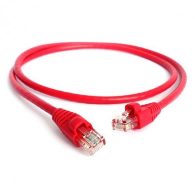 Коммутационный шнур NIKOMAX U/UTP 4 пары, Кат.5е (Класс D), 100МГц, 2хRJ45/8P8C, T568B, заливной, с защитой защелки, многожильный, BC (чистая медь), 24AWG (7х0,205мм), LSZH нг(А)-HFLTx, красный, 0,5м